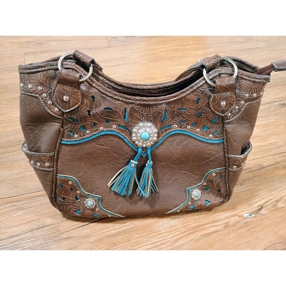 Cowgirl Western Concealed Carry Turquoise Shoulder Bag Leather - Picture 1 of 9